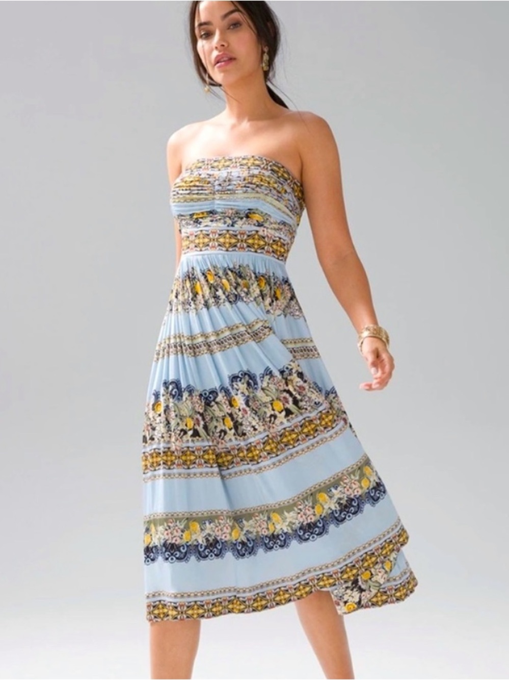 White House Black Market Blue Dolce Vita Floral Strapless Dress